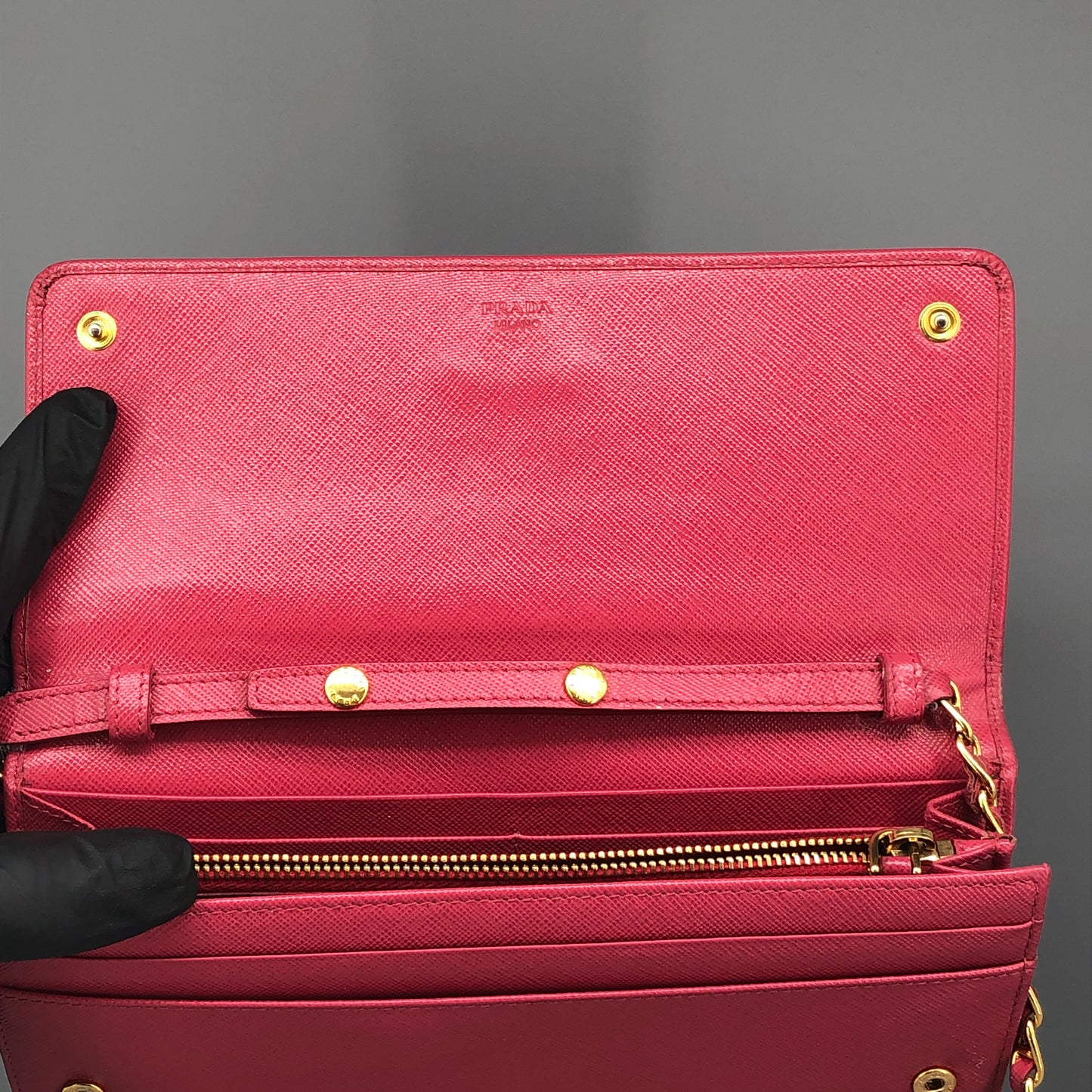 Prada Saffiano Leather WOC Wallet On Chain Hot Pink