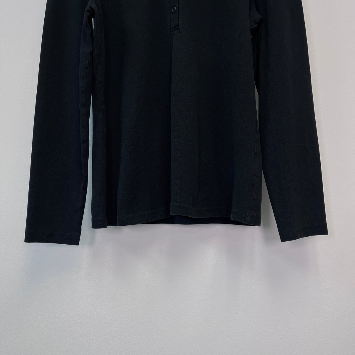 Burberry Black Long Sleeve Polo Shirt Check Ruffle Colla Size M