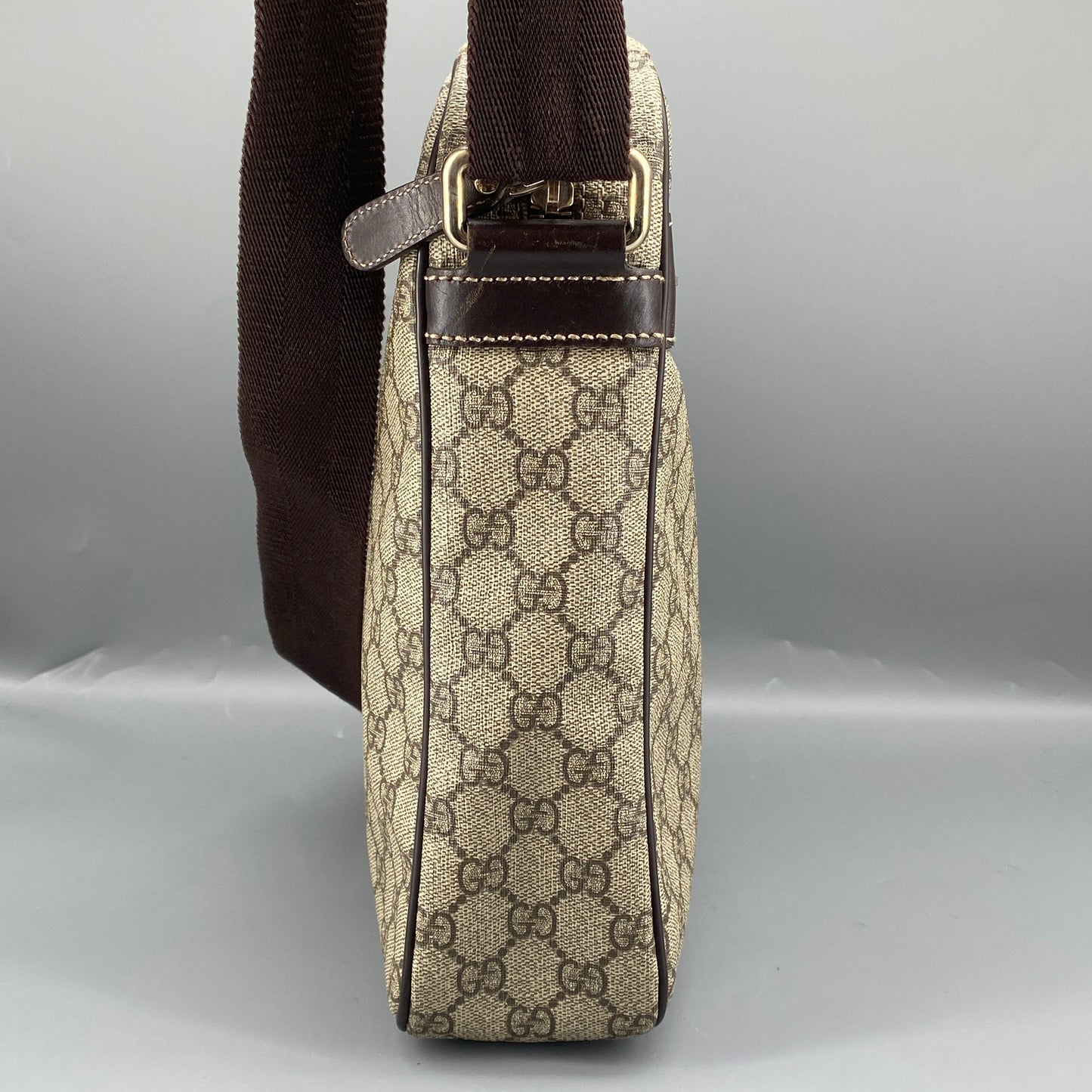Gucci Beige GG Canvas Vertical Messenger Crossbody Bag