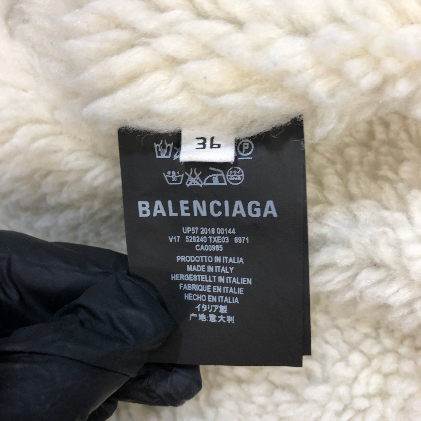 Balenciaga Faded Black Shearling Denim Jacket Size 36