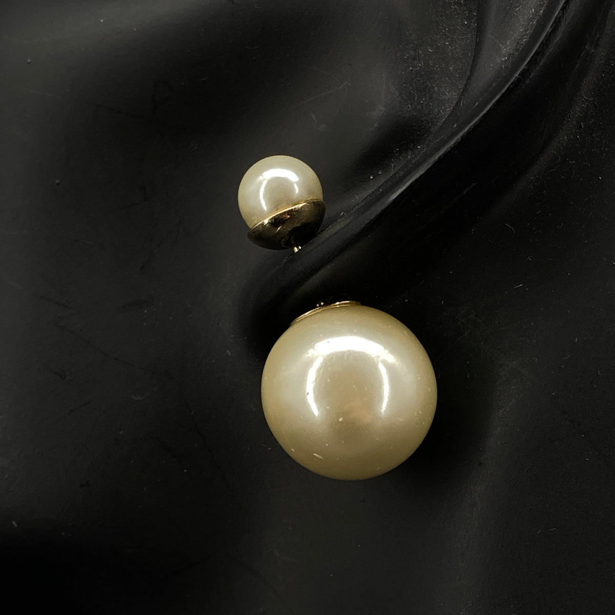 Christian Dior Gold Tone Double Pearl Stud Earrings
