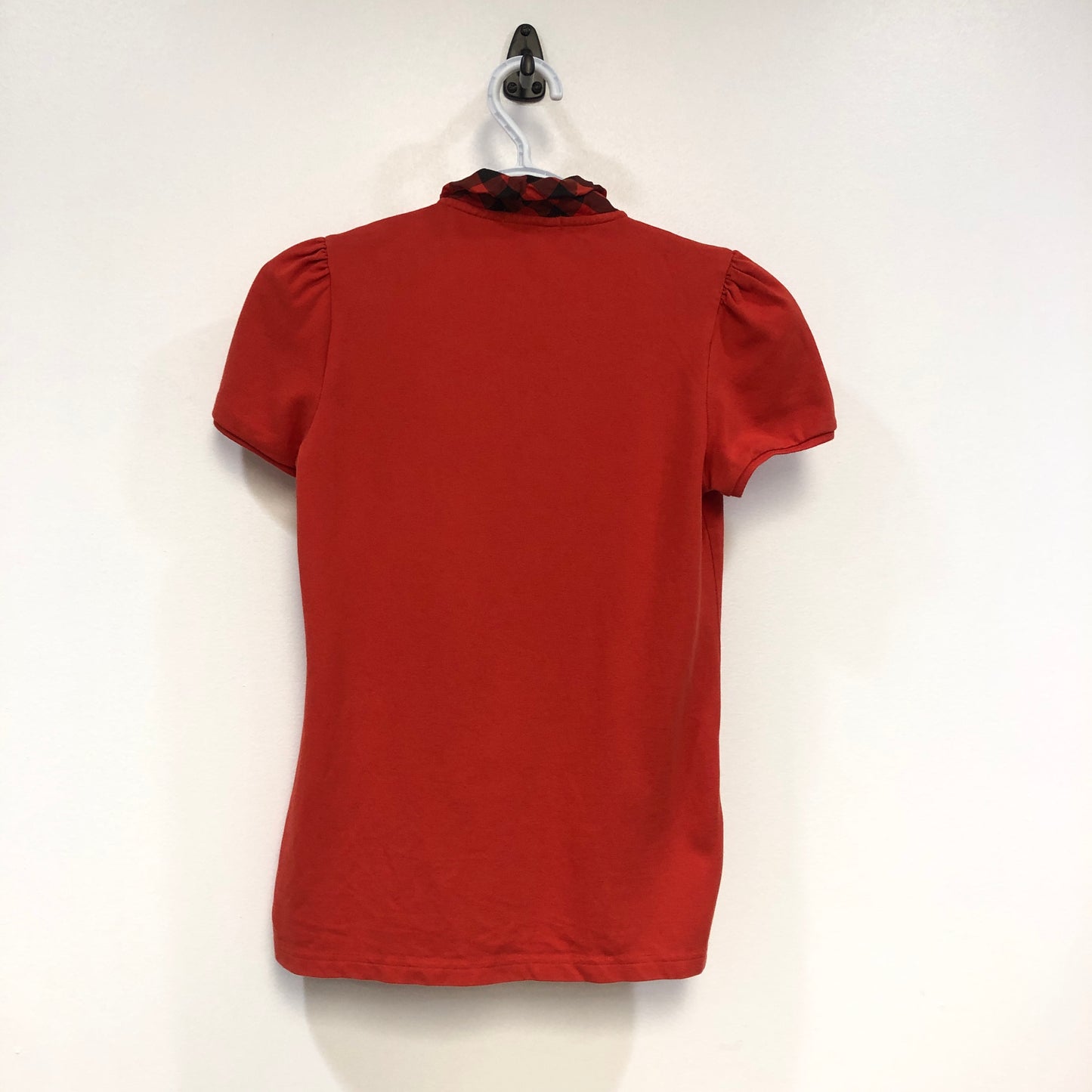 Burberry Red Ruffle Collar Puff Short Sleeve Polo Top Size S