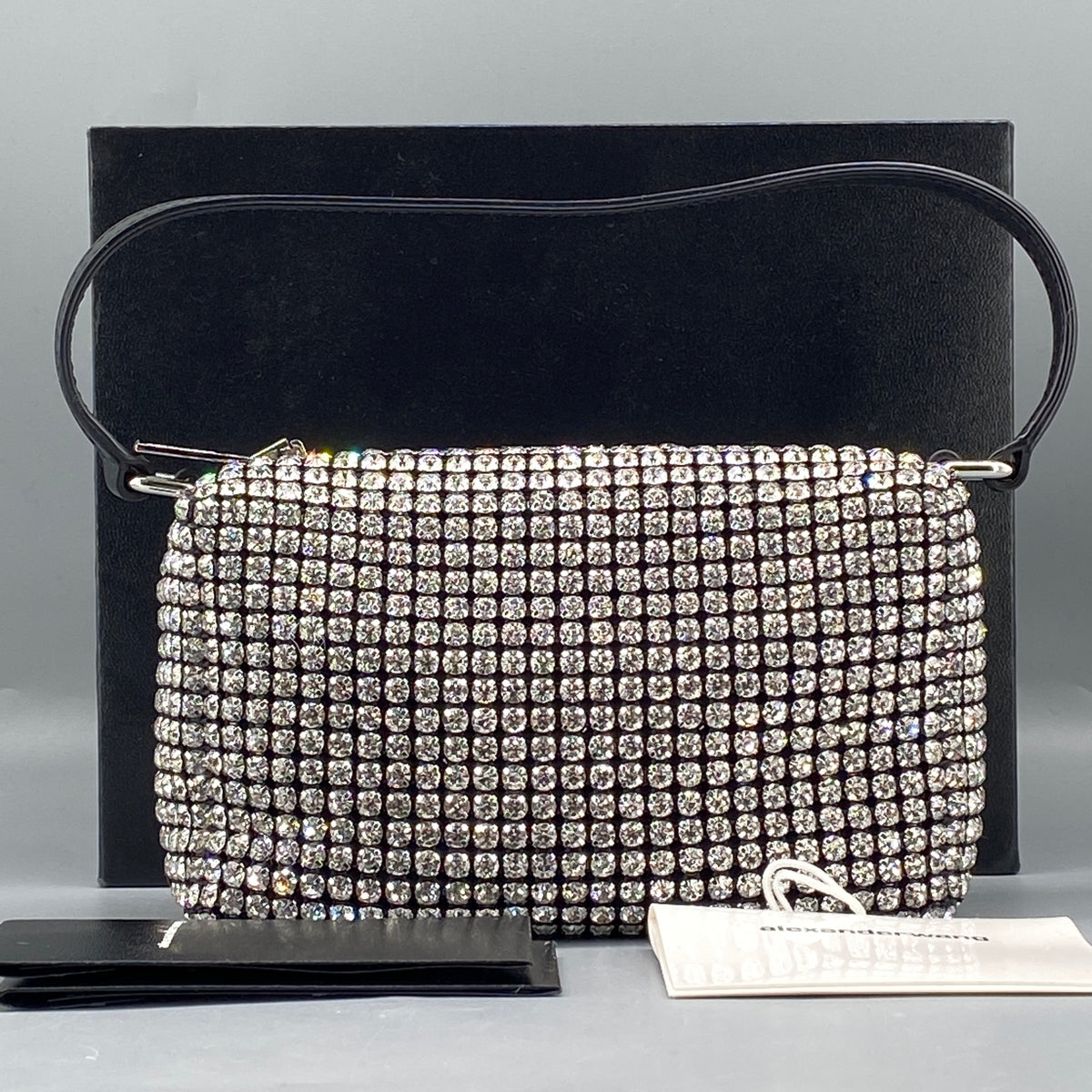 Alexander Wang Mesh Crystal Rhinestone Mini Heiress Pouch Black Silver