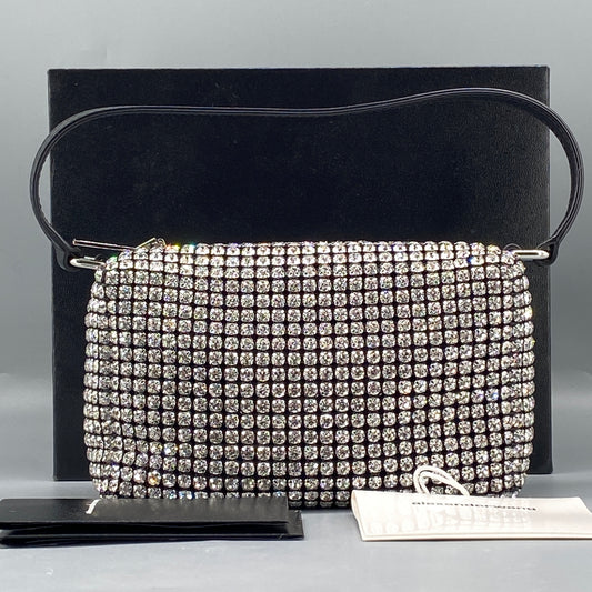 Alexander Wang Mesh Crystal Rhinestone Mini Heiress Pouch Black Silver