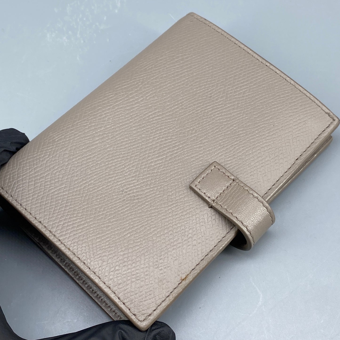 Celine Beige Grained Leather Triomphe Medium Fold Wallet