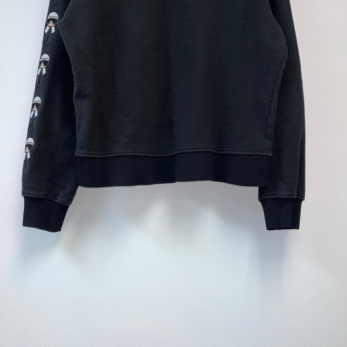 Fendi Black Cropped Crew Neck Sweatshirt Karl Print On Sleeve