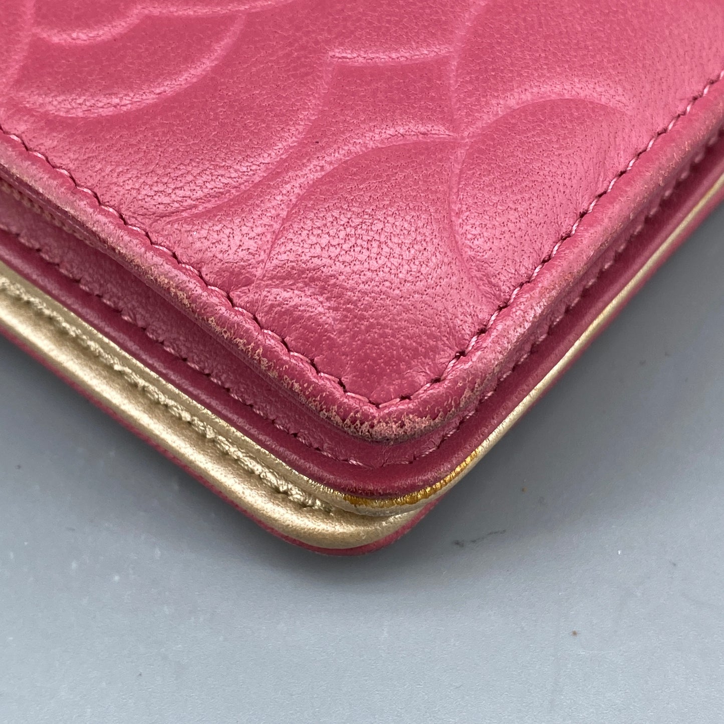 Chanel Pink Camellia Embossed Leather Flap Wallet
