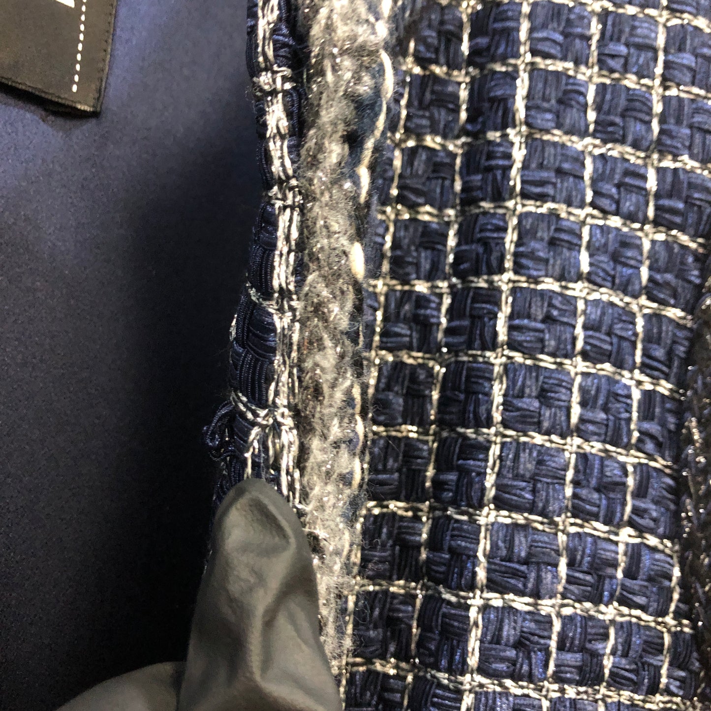 Chanel Tweed Coat Size 42 Navy Blue/White/Black/Grey/Silver