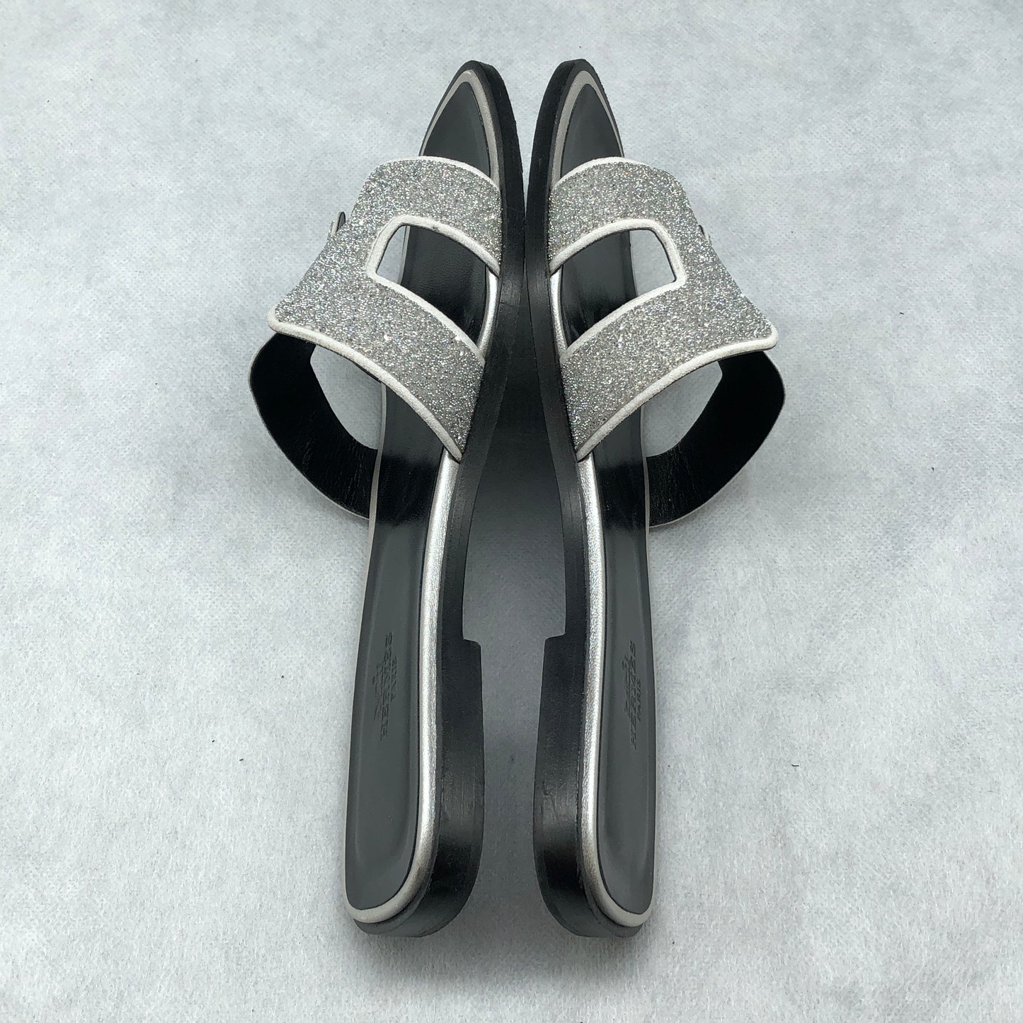 Hermes Silver Glitter Oran Sandals Size 37.5