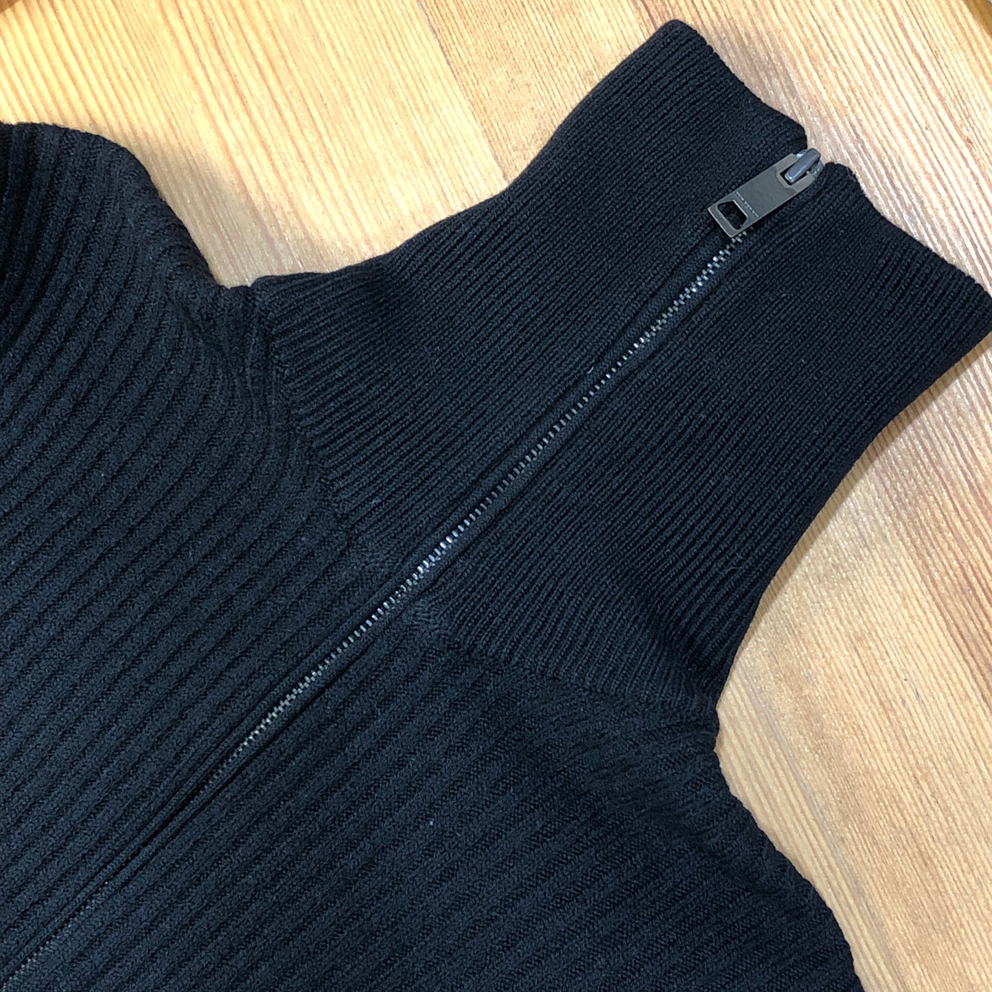 Burberry Black Ribbed Knit Zip Turtleneck Cardigan Size M
