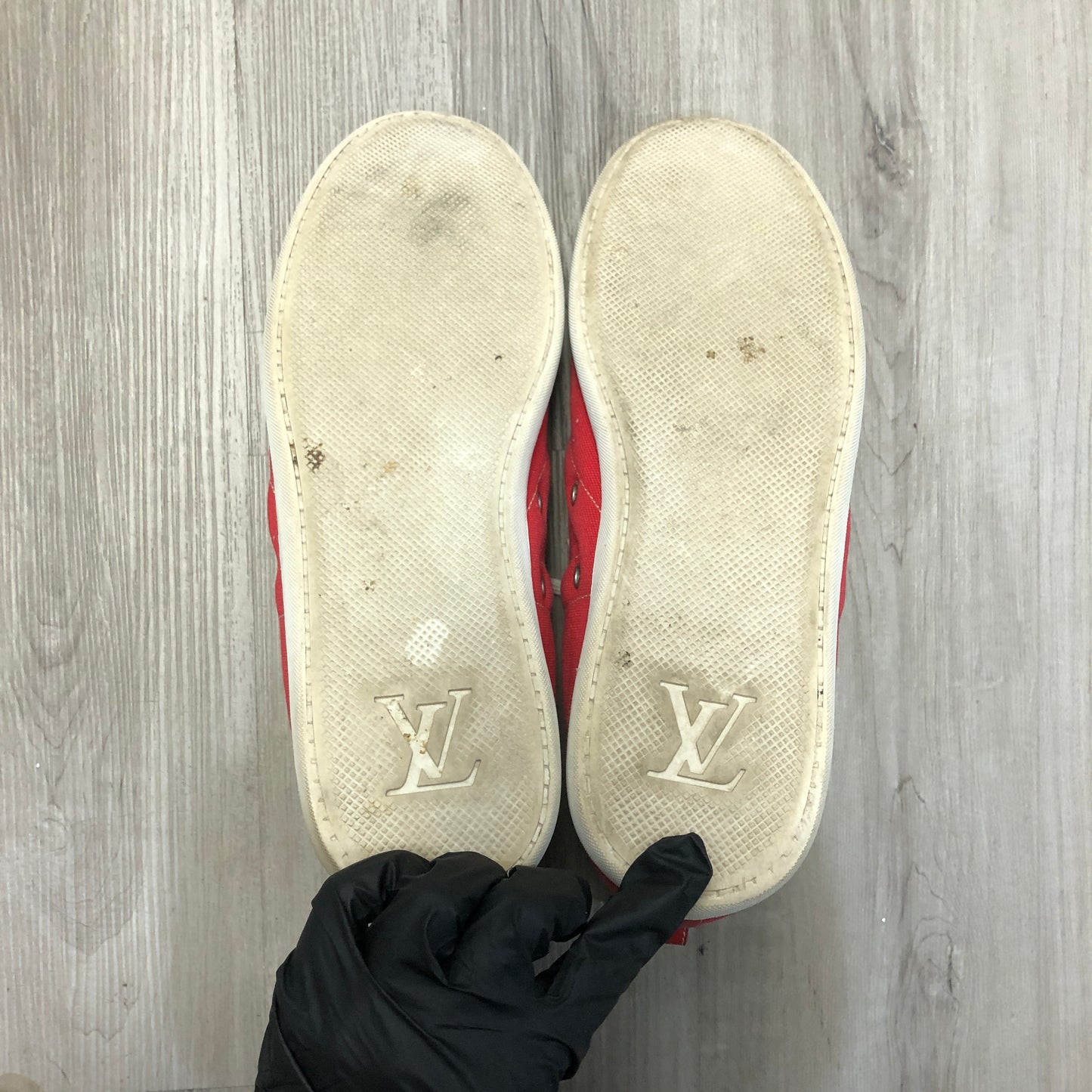 Louis Vuitton Men's Red & White High-Top Sneakers Size 9.5