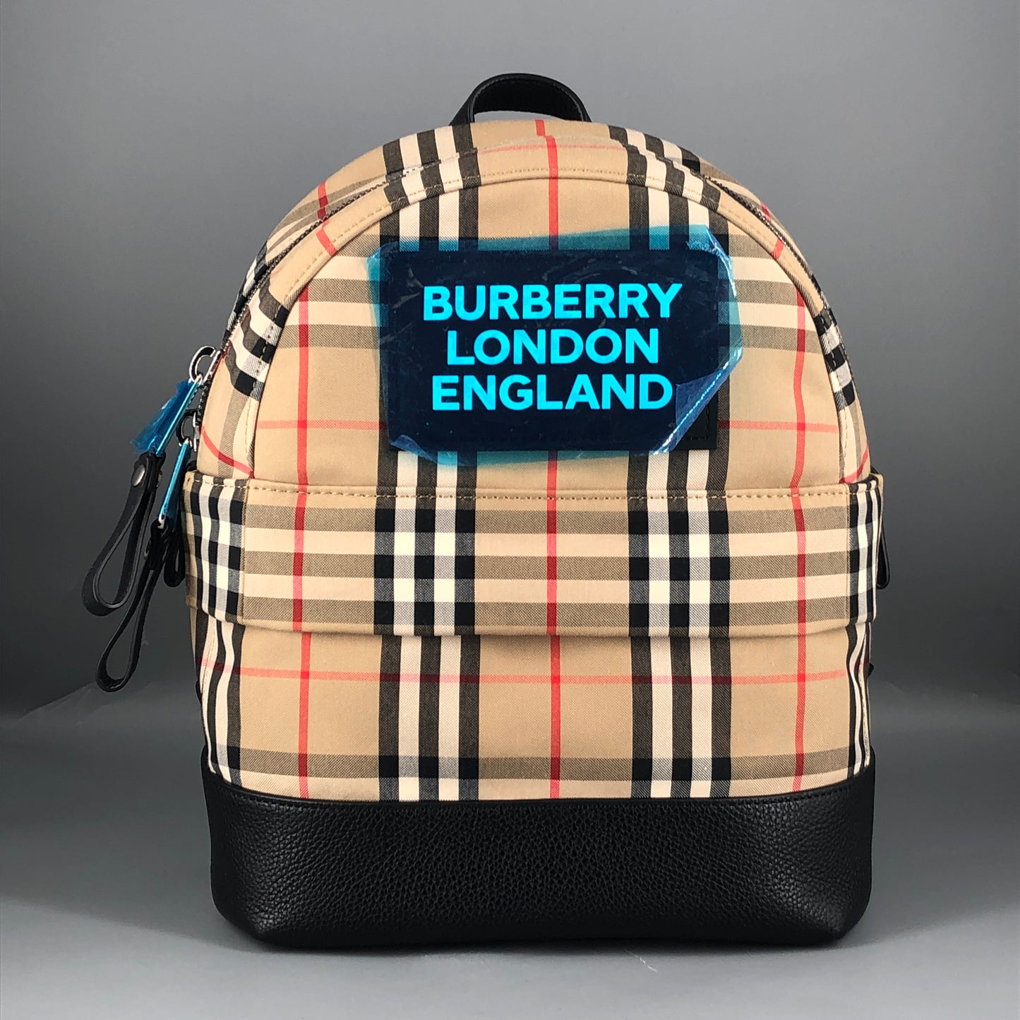 Burberry Vintage Check Nylon Leather Trim Backpack Beige