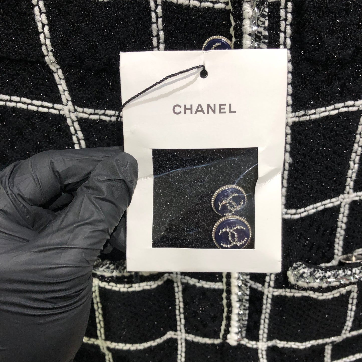 Chanel Short Sleeve Grid Tweed Dress in Black & White (Size 34)