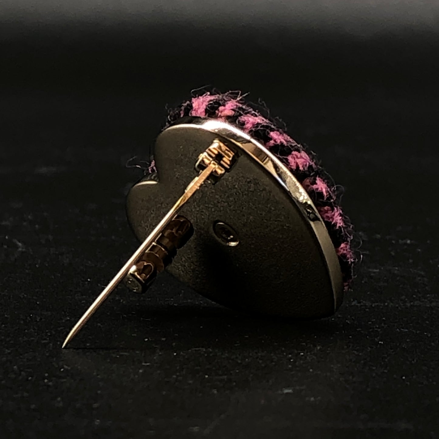 Chanel Pink/Black Houndstooth Heart CC Logo Brooch