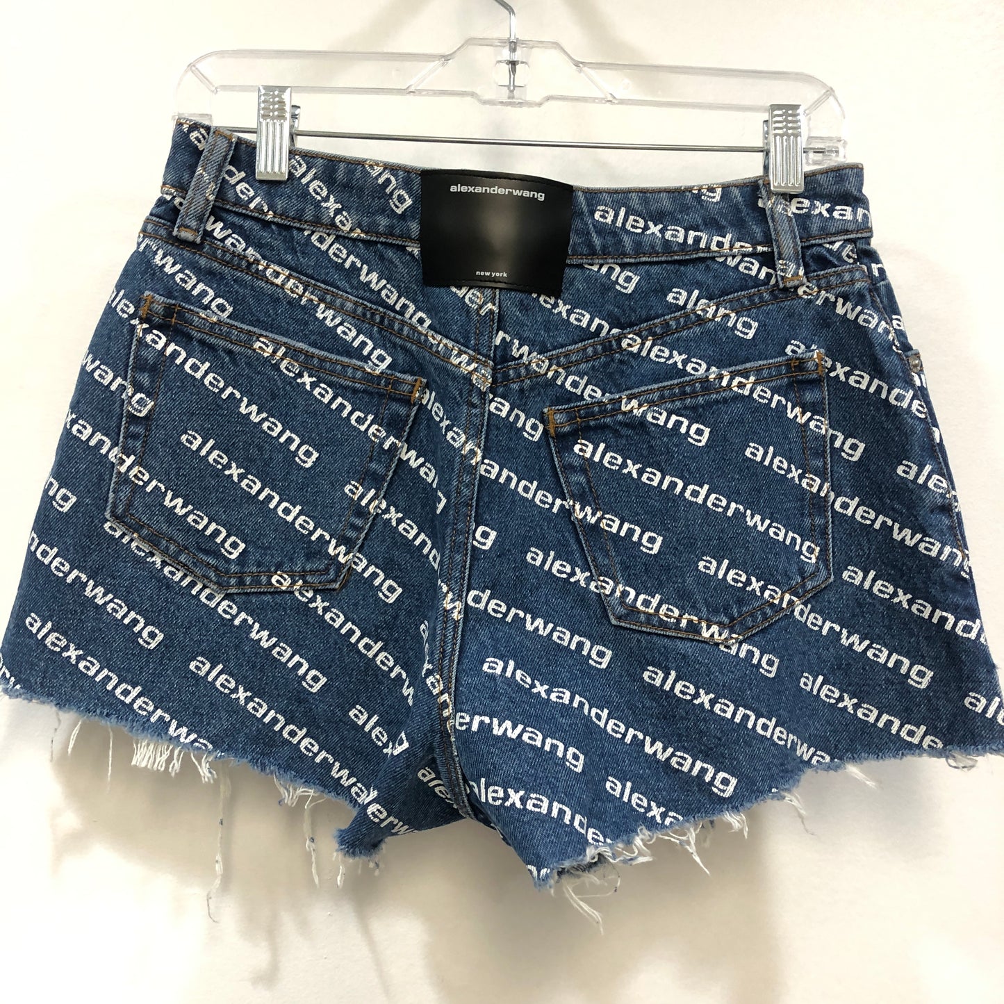 Alexander Wang Denim Logo Print Shorts Size 27 Blue