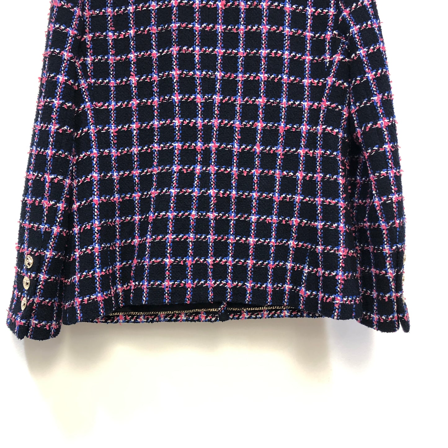 Chanel Black Multicolor Plaid Tweed Jacket, CC Metal Buttons Size 38
