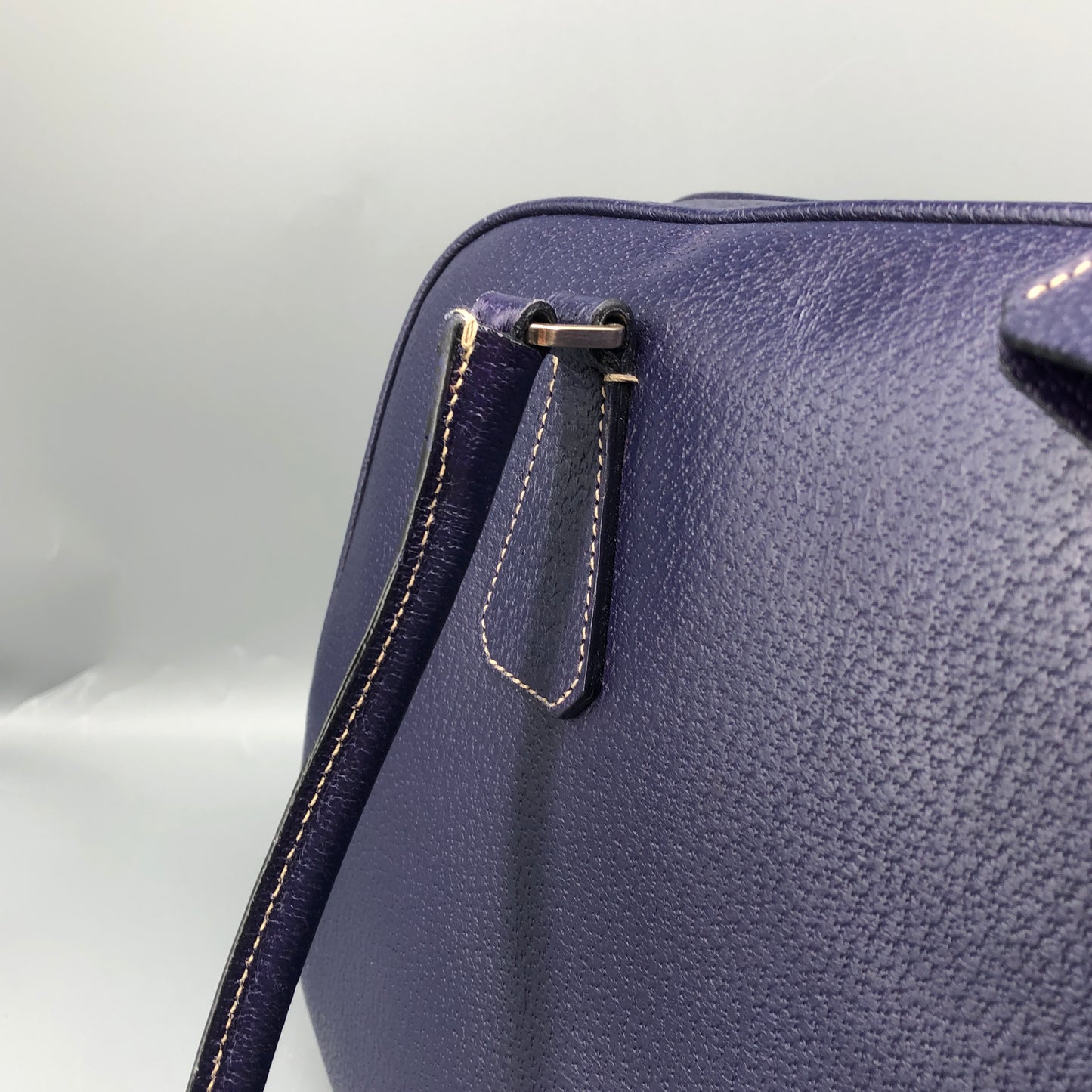 Prada Bauletto Medium Pebbled Leather Handbag  Ink Blue