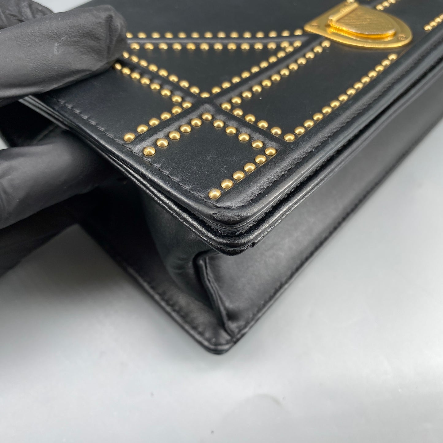 Christian Dior Gold Stud Detail Black Calfskin Diorama Flap Shoulder Bag