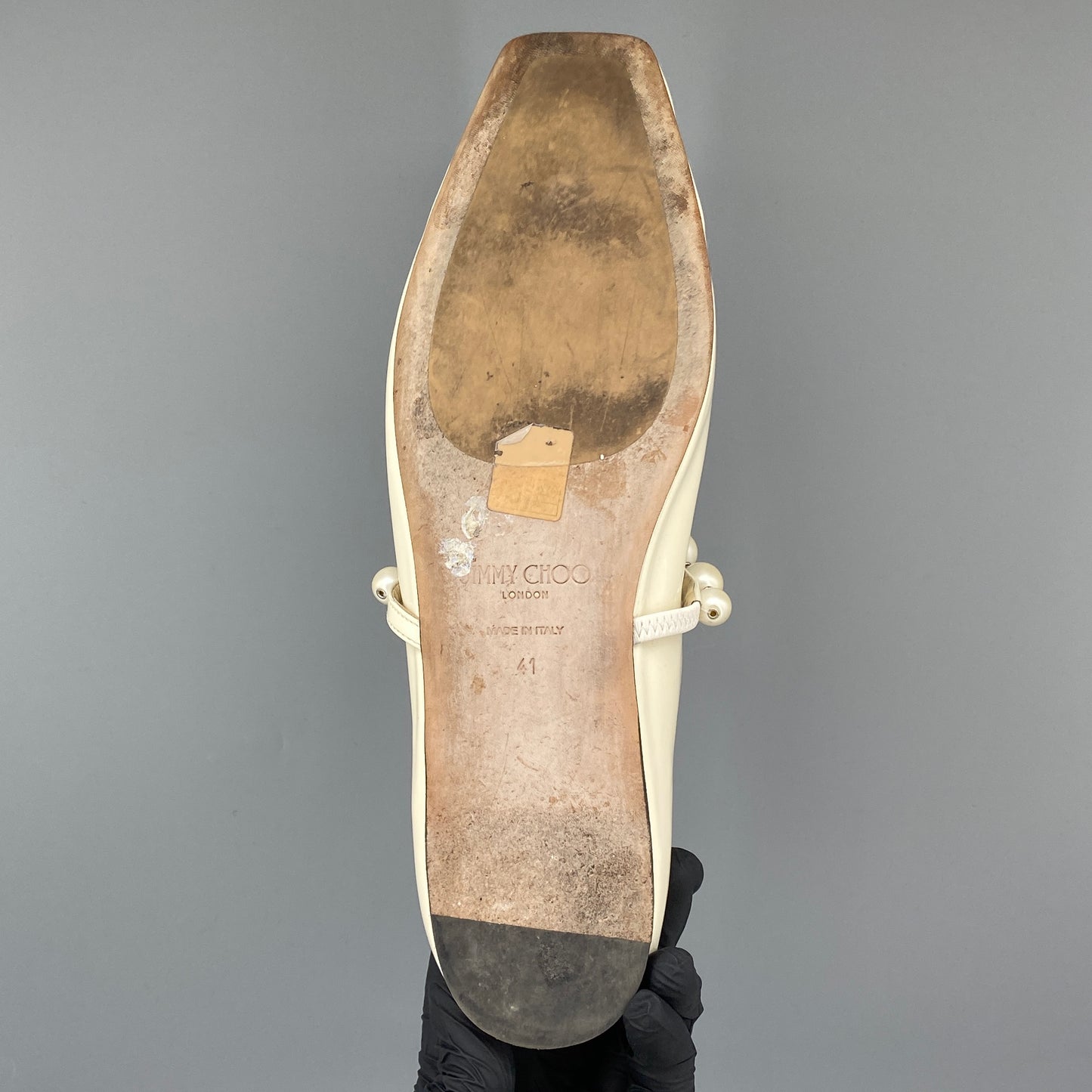 Jimmy Choo Pearl Strap Patent Flat Shoes Size 41 Cream