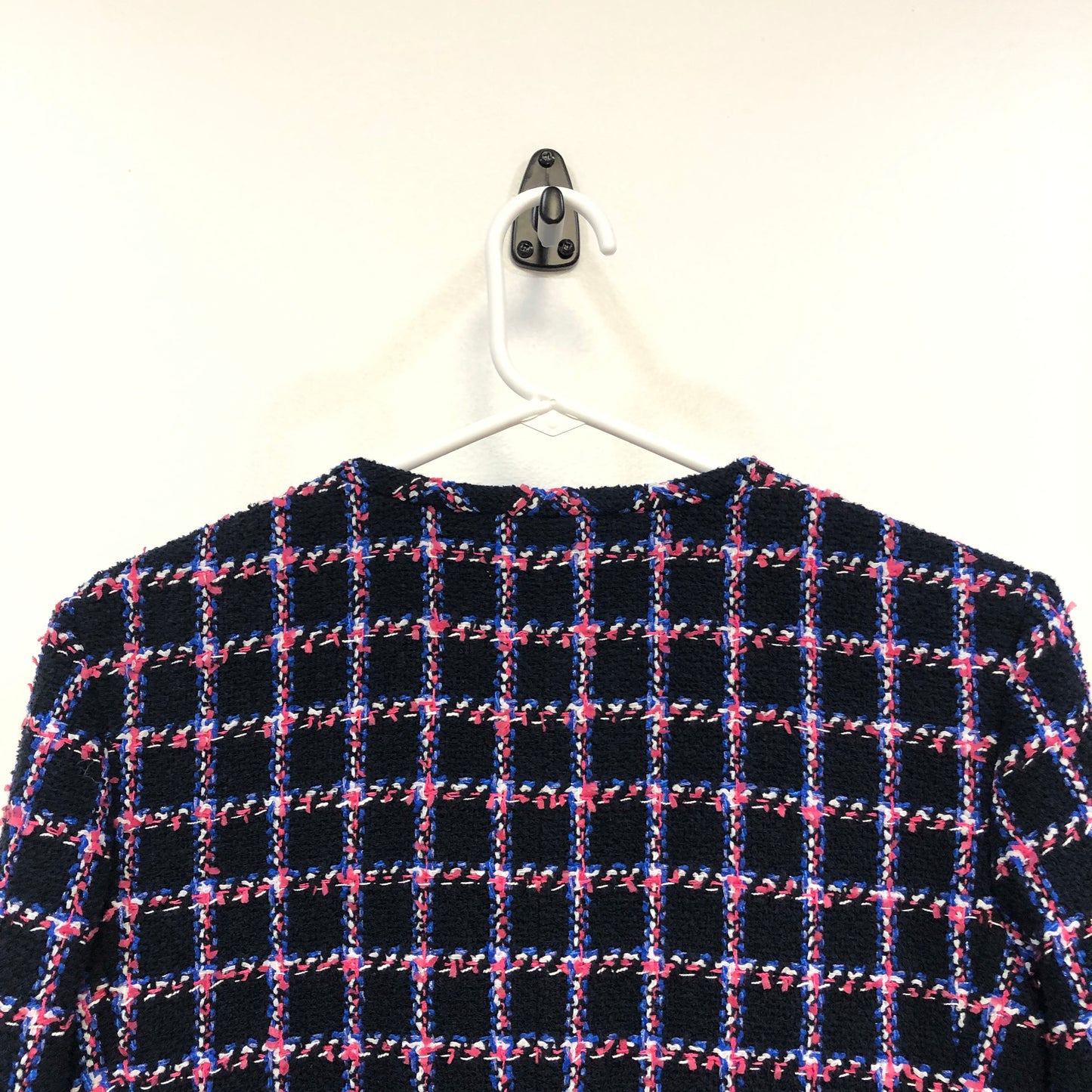 Chanel Black Multicolor Plaid Tweed Jacket, CC Metal Buttons Size 38