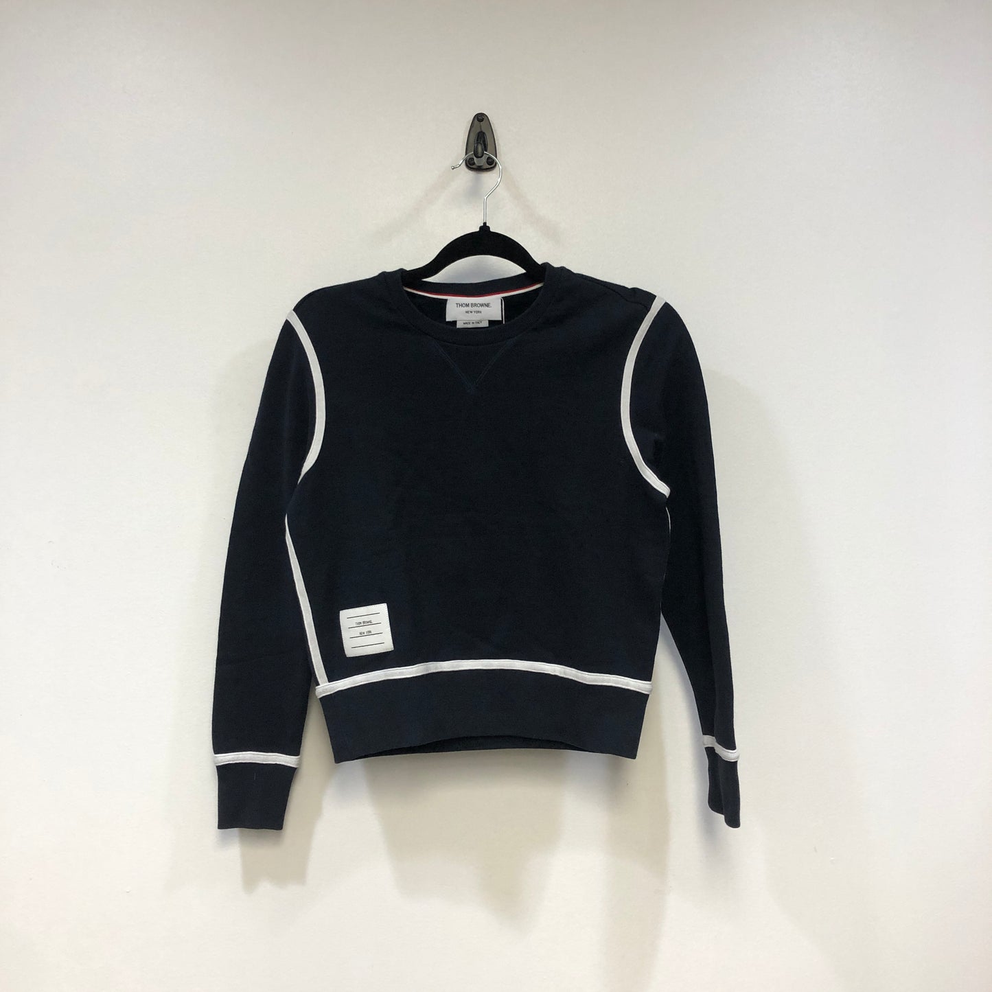 Thom Browne Navy White Piping V‑Neck Long Sleeve Sweater 38