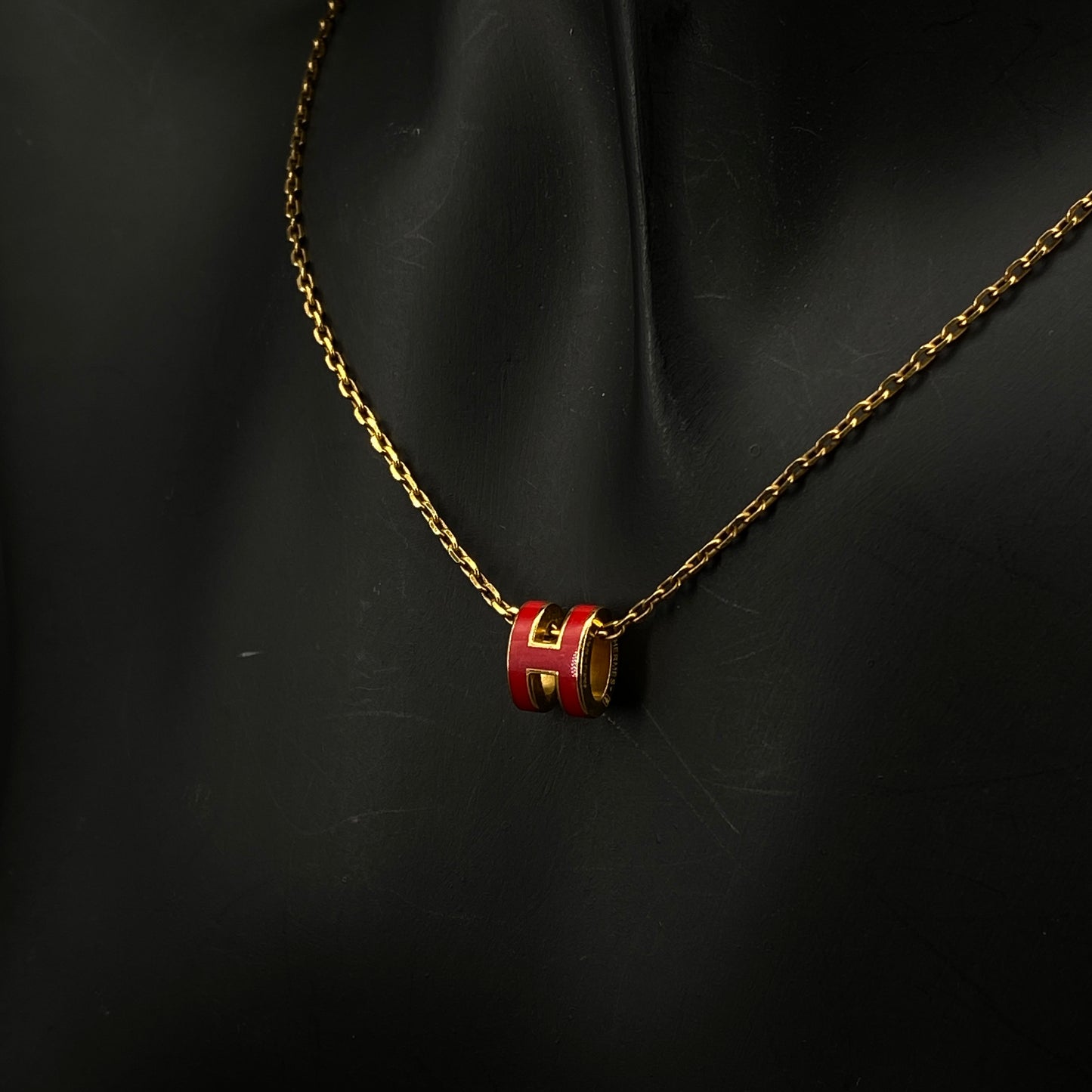 Hermes Red Mini H Enamel Pendant Necklace