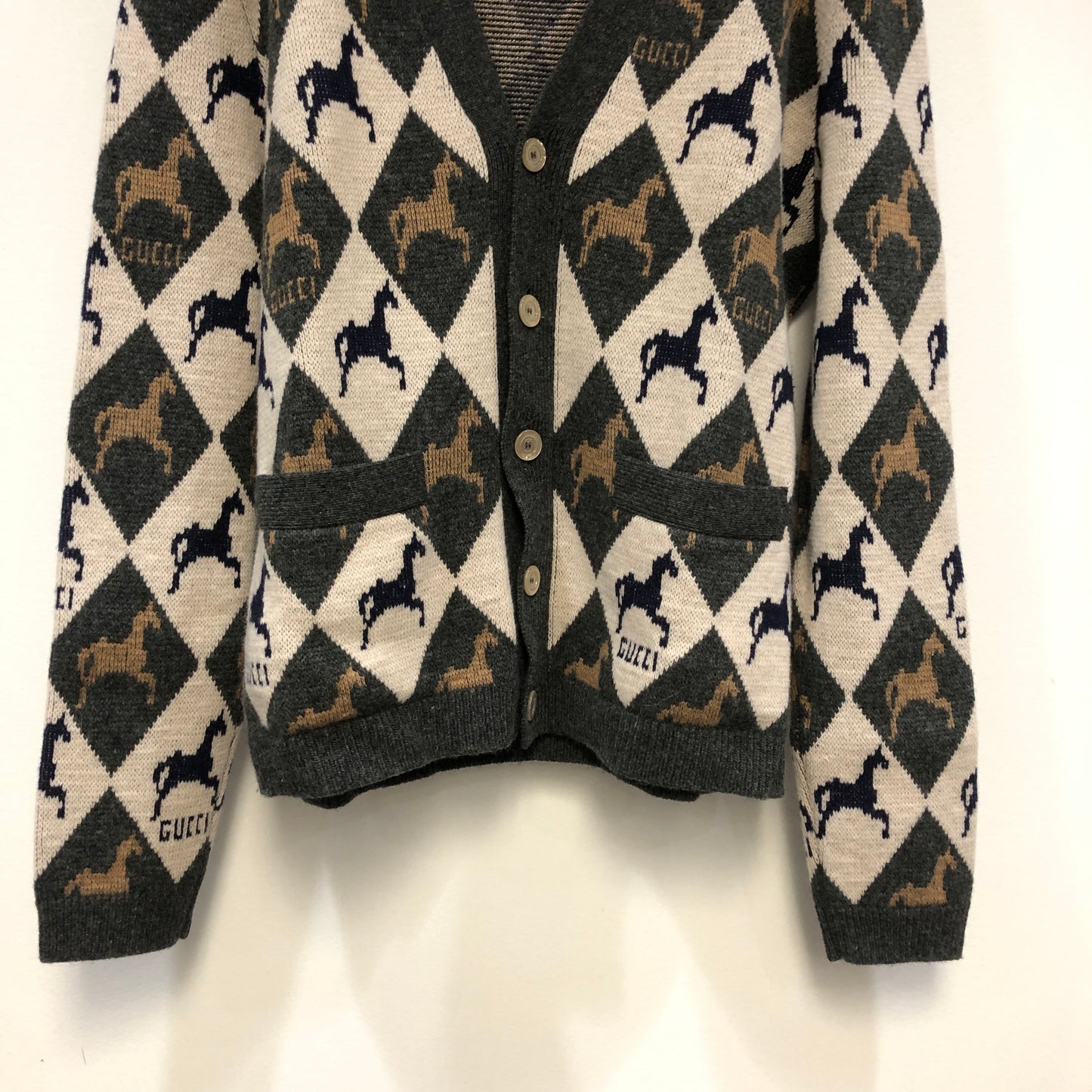 Gucci Horsebit Argyle Wool-Blend Cardigan S