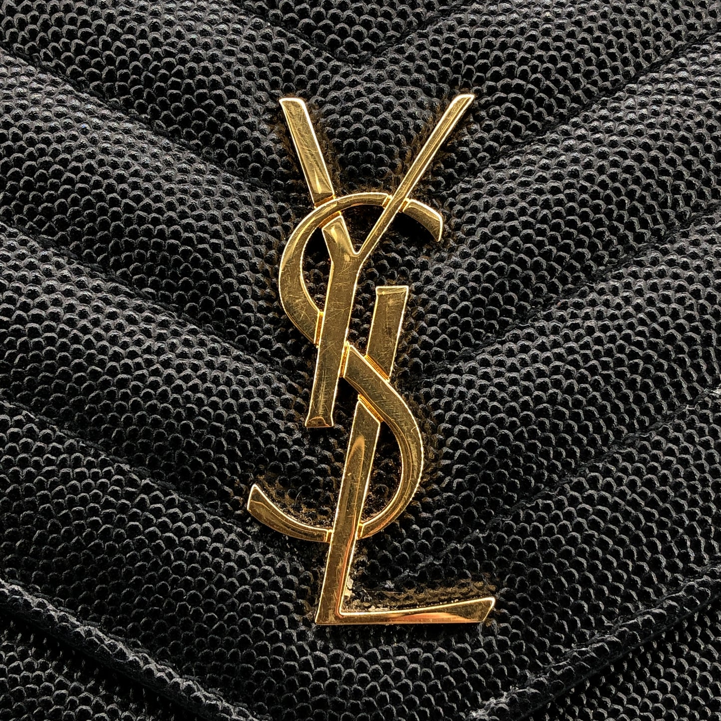 Saint Laurent Envelope Chevron Grain Leather Chain Shoulder Bag Black