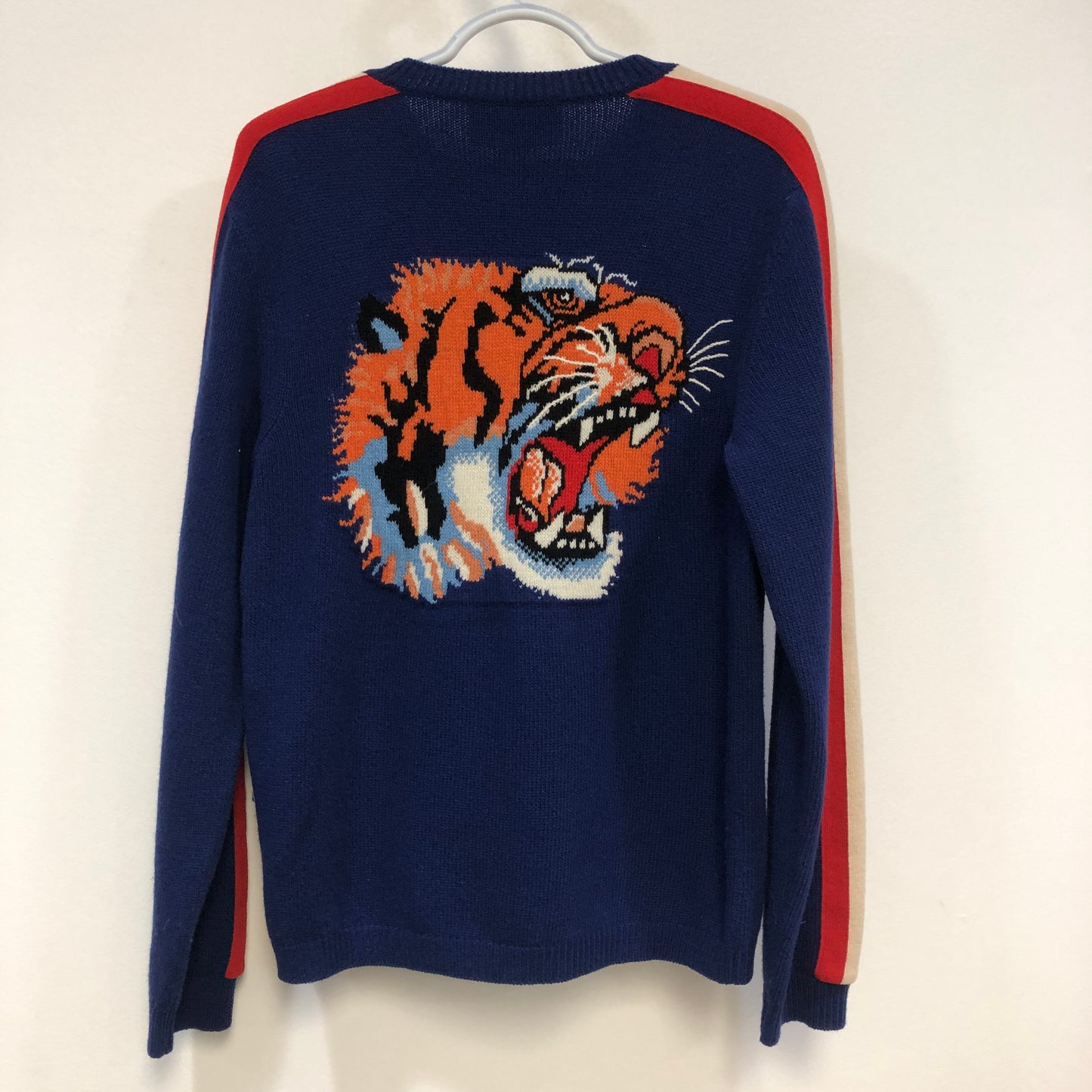 Gucci Blind For Love Tiger Print Color Block Sweatshirt Size S Blue Red Cream Two-Tone