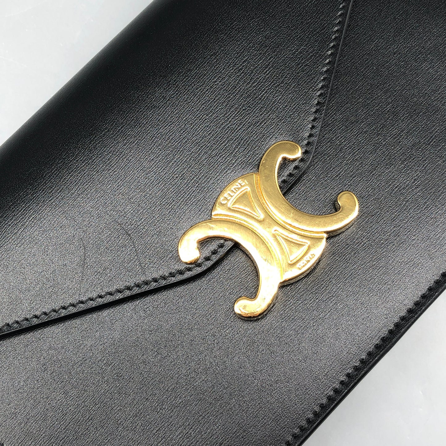 Celine Triomphe Leather WOC Wallet On Chain Crossbody Bag  Black