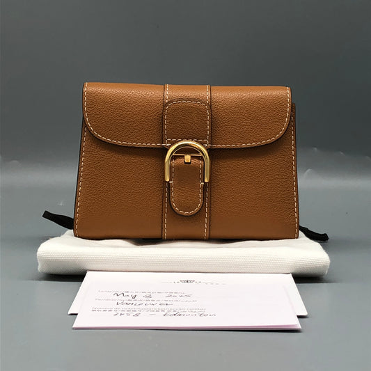Delvaux Tan Grained Leather Compact Wallet