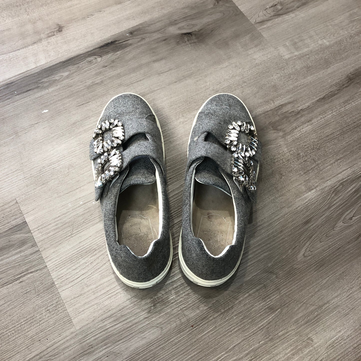 Roger Vivier Women's Grey Fabric Crystal Buckle Slip-On Sneakers shoes 36