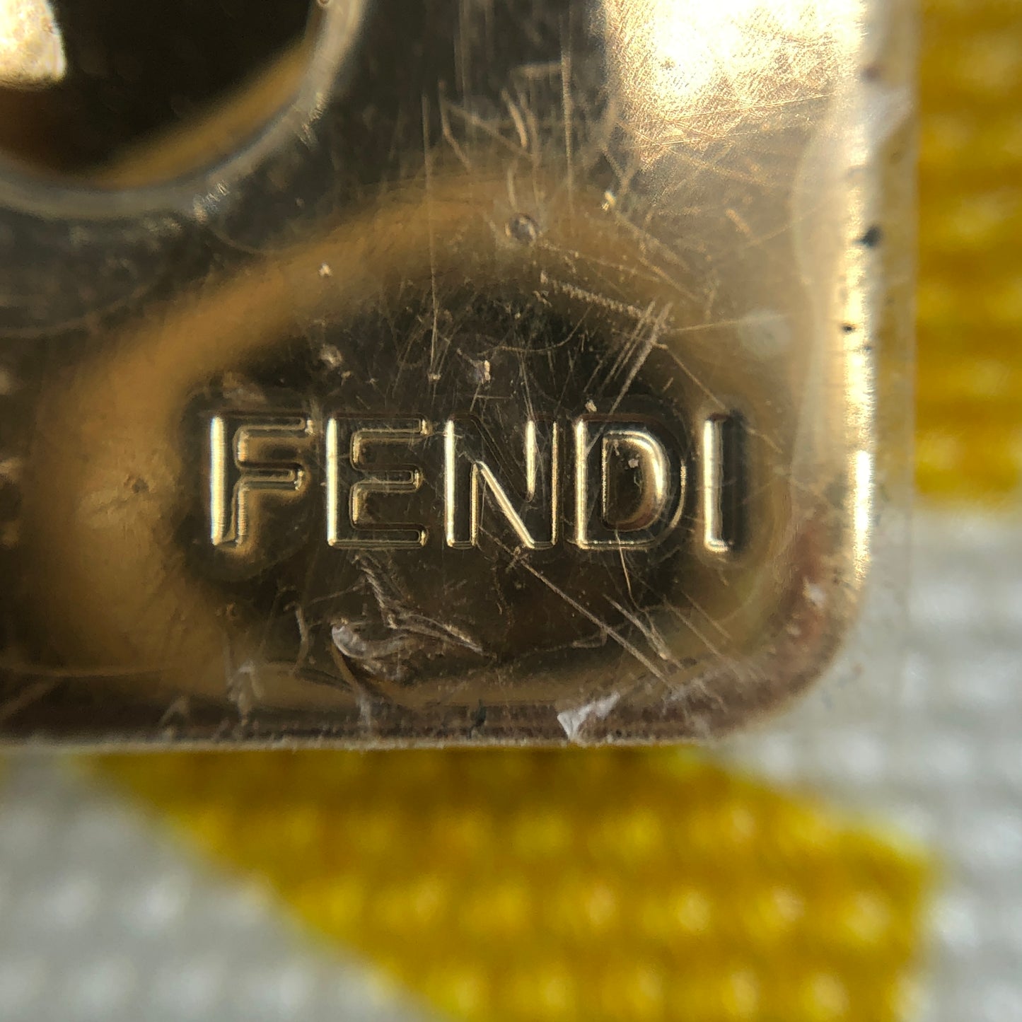 Fendi FF Vertigo Print Leather Baguette Shoulder Bag Yellow