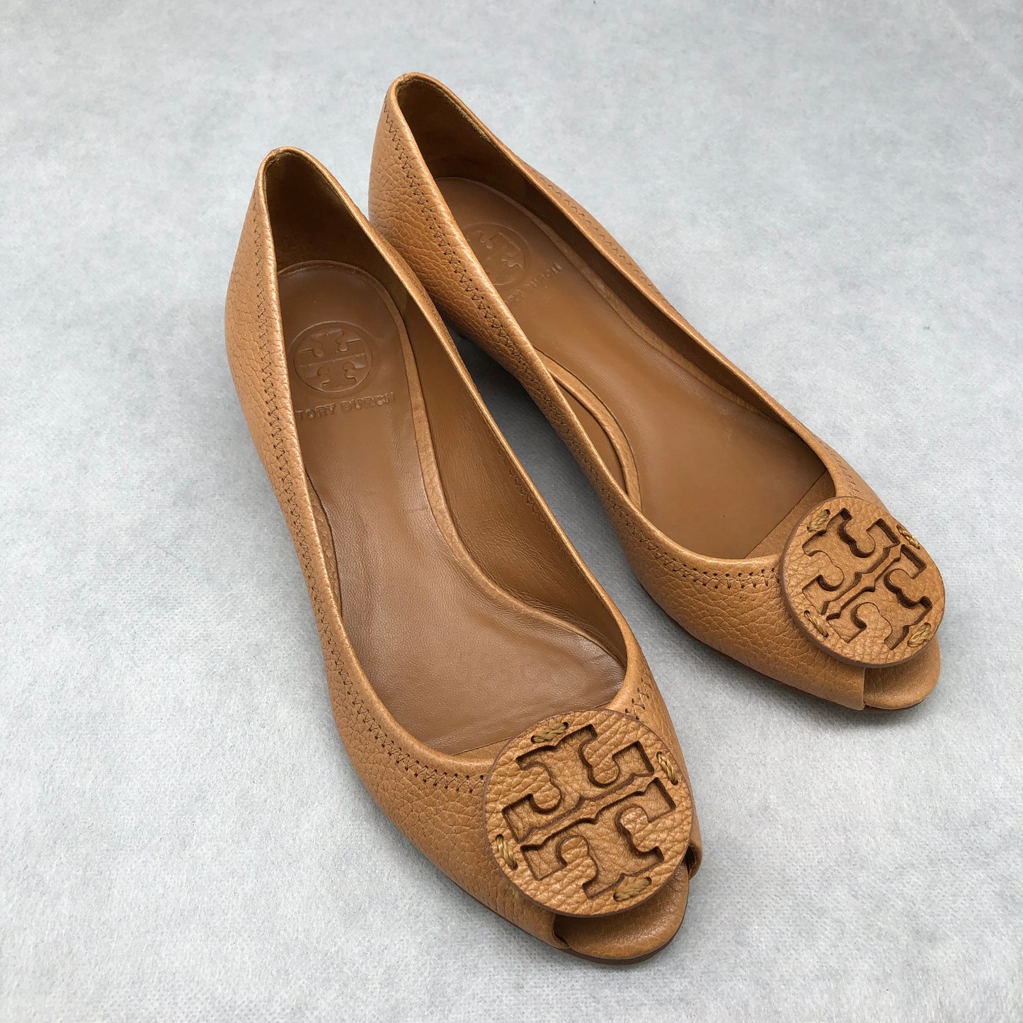 Tory Burch Tan Tumbled Leather Wedge Flats Size 7