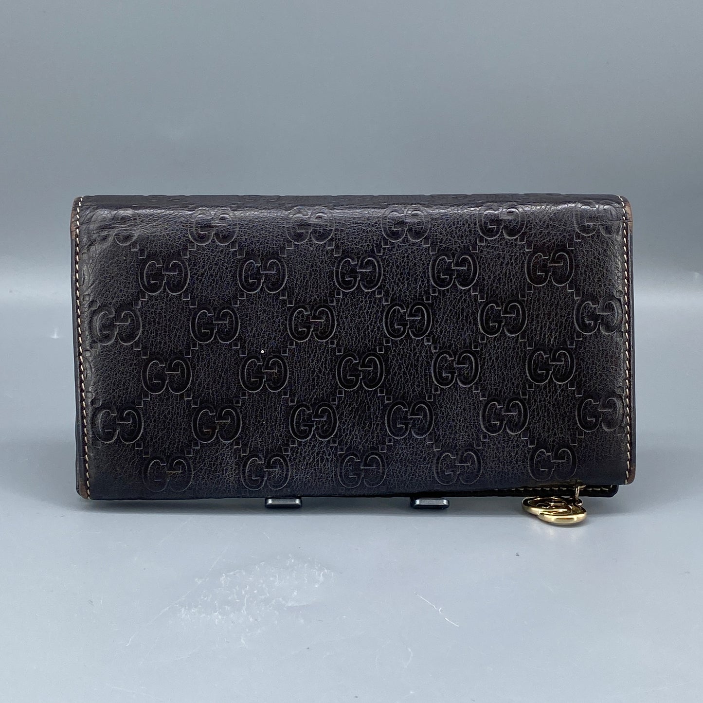 Gucci GG Embossed Deep Brown Leather Long Wallet
