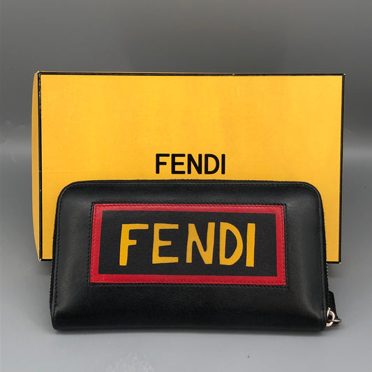 Fendi Logo Zip-Around Long Wallet Black
