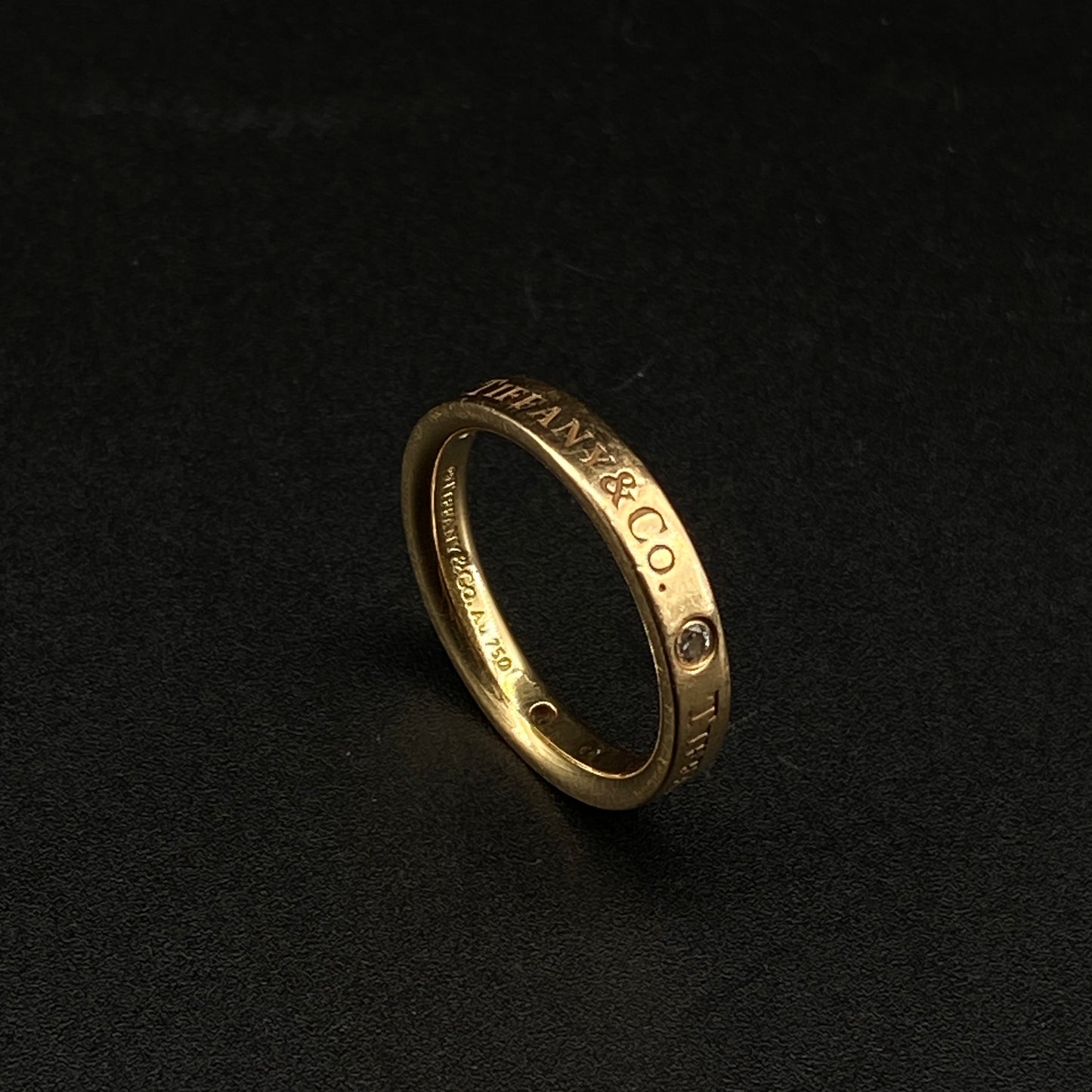 Tiffany & Co. AU750 Yellow Gold Single Diamond Band Ring Size 49mm
