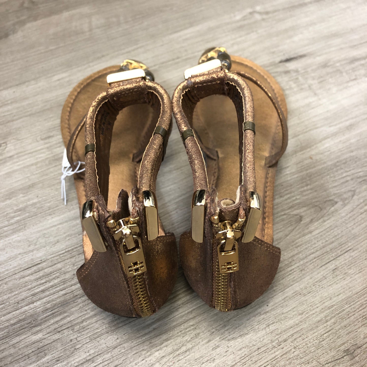 Tory Burch Women's  Embellished T-Strap Flat Sandals 5M Gold/Tan