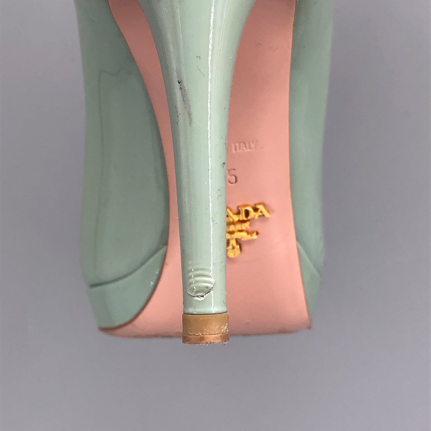 Prada Mint Green Patent Leather Platform Pointed Toe High Heels 35