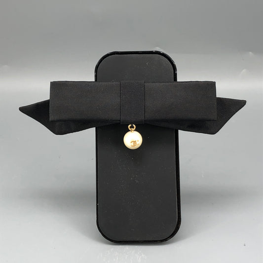 Chanel Black Bow Hair Clip with CC Pearl Charm