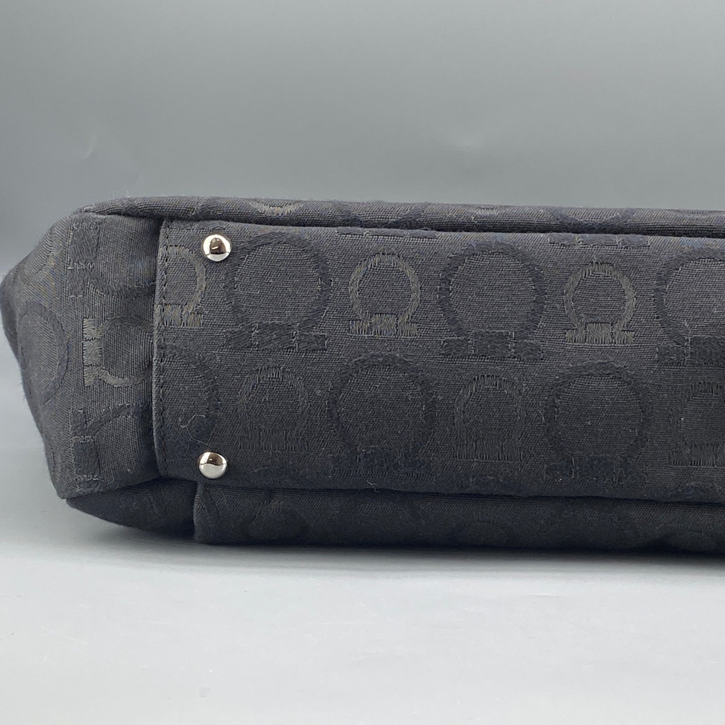 Ferragamo Black Gancini Jacquard Briefcase Business Handbag