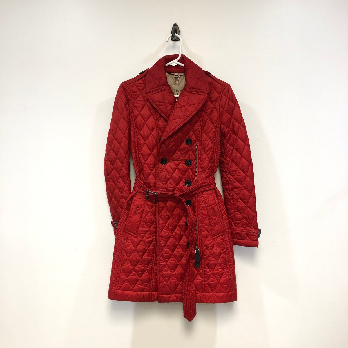 Burberry Red Quilted Trench Coat Size XS