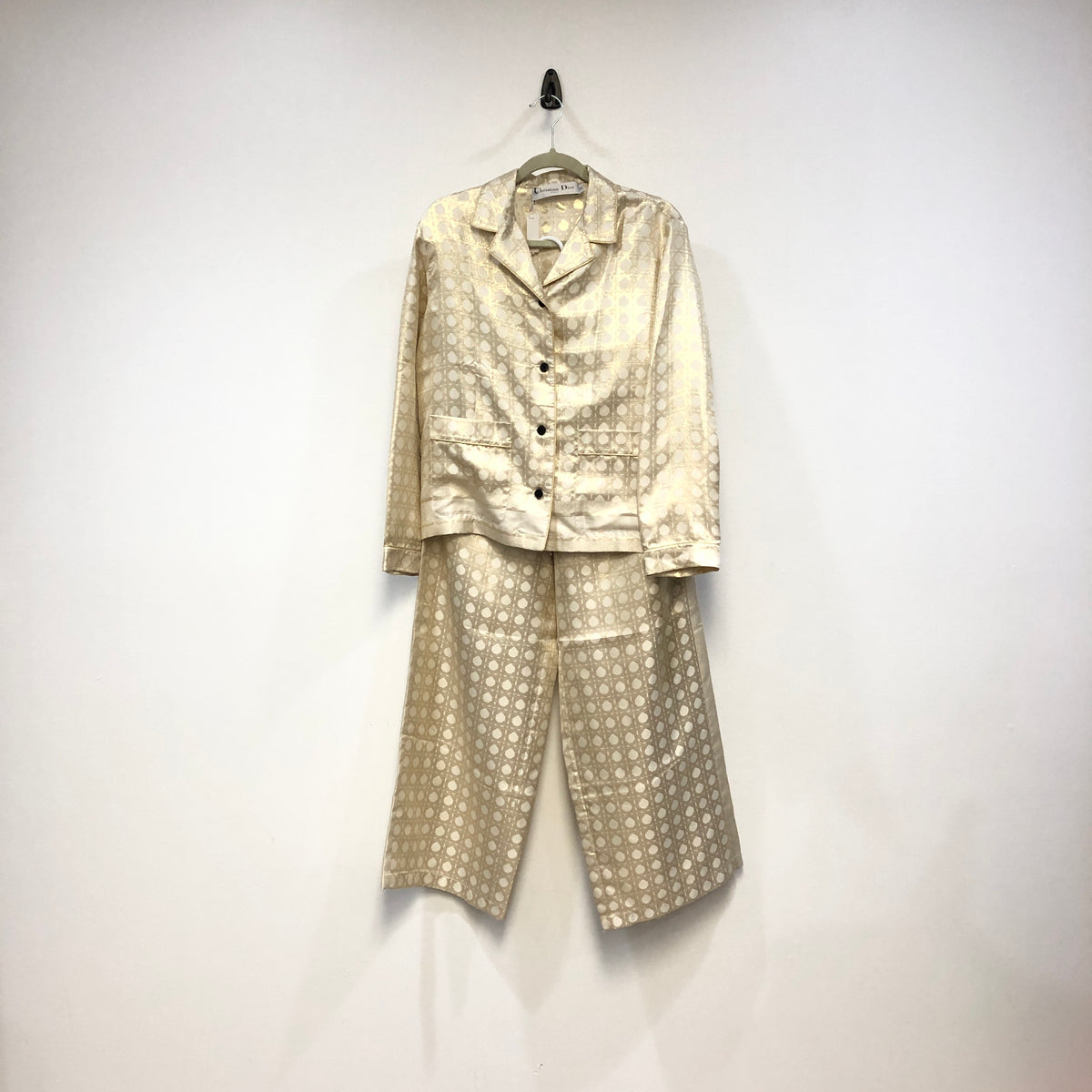 Christian Dior Gold & Beige Two Piece Shirt Wide Leg Pant Set