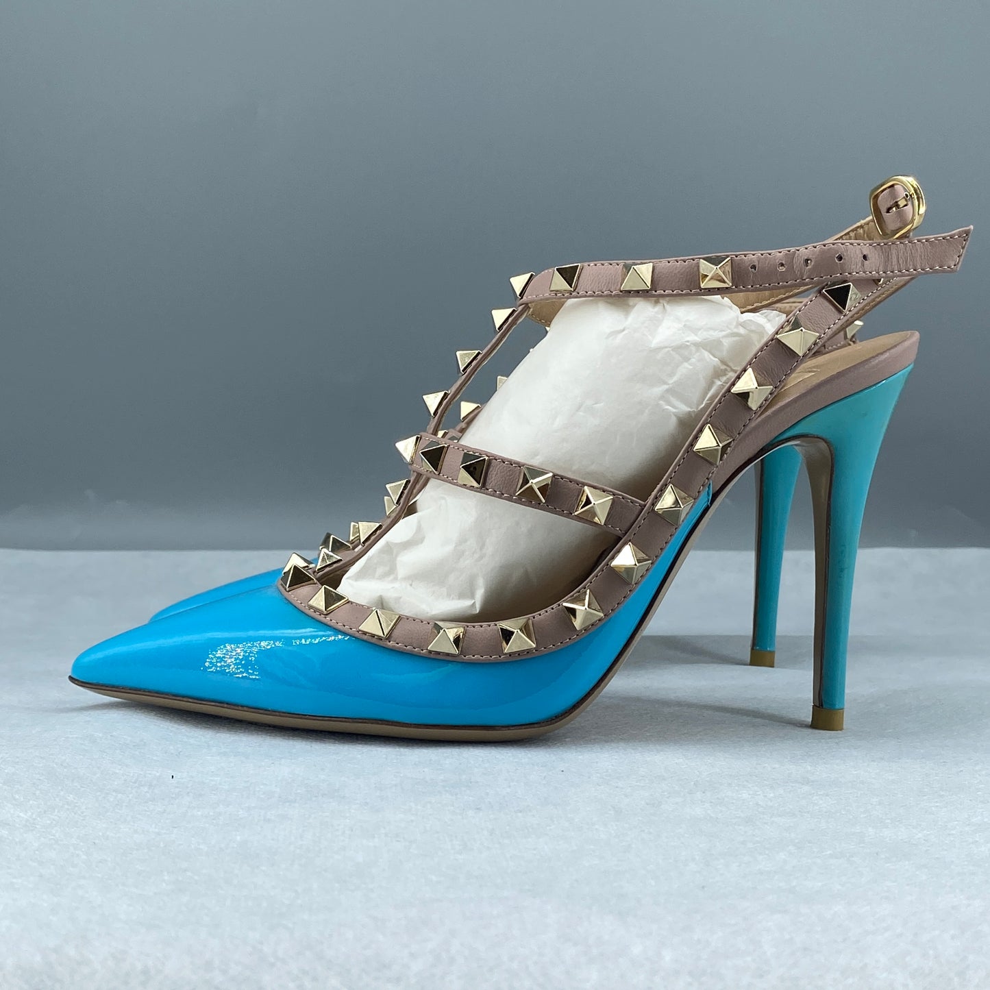 Valentino Women’s Light Blue Rockstud Pointed Toe High Heels Shoes