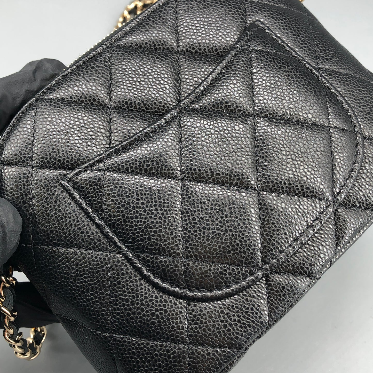 Chanel Black Caviar Quilted Mini Dome Chain Crossbody Bag