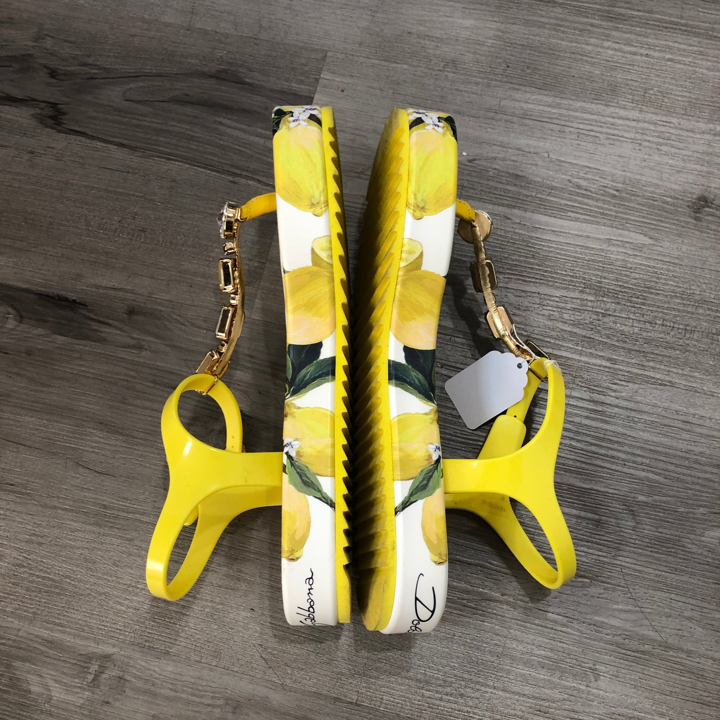 Dolce & Gabbana Women's Lemon Print Platform Ankle Strap Sandals Size 37 Yellow White Green