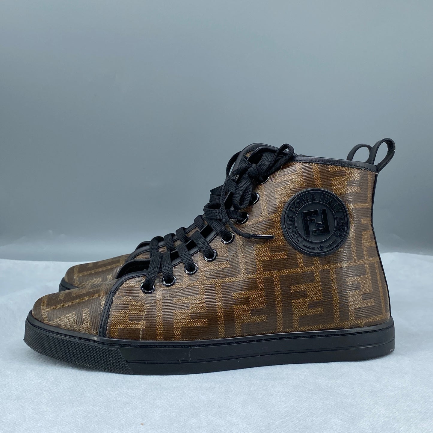 Fendi FF Motif Women High‑Top Sneakers Size 37 brown