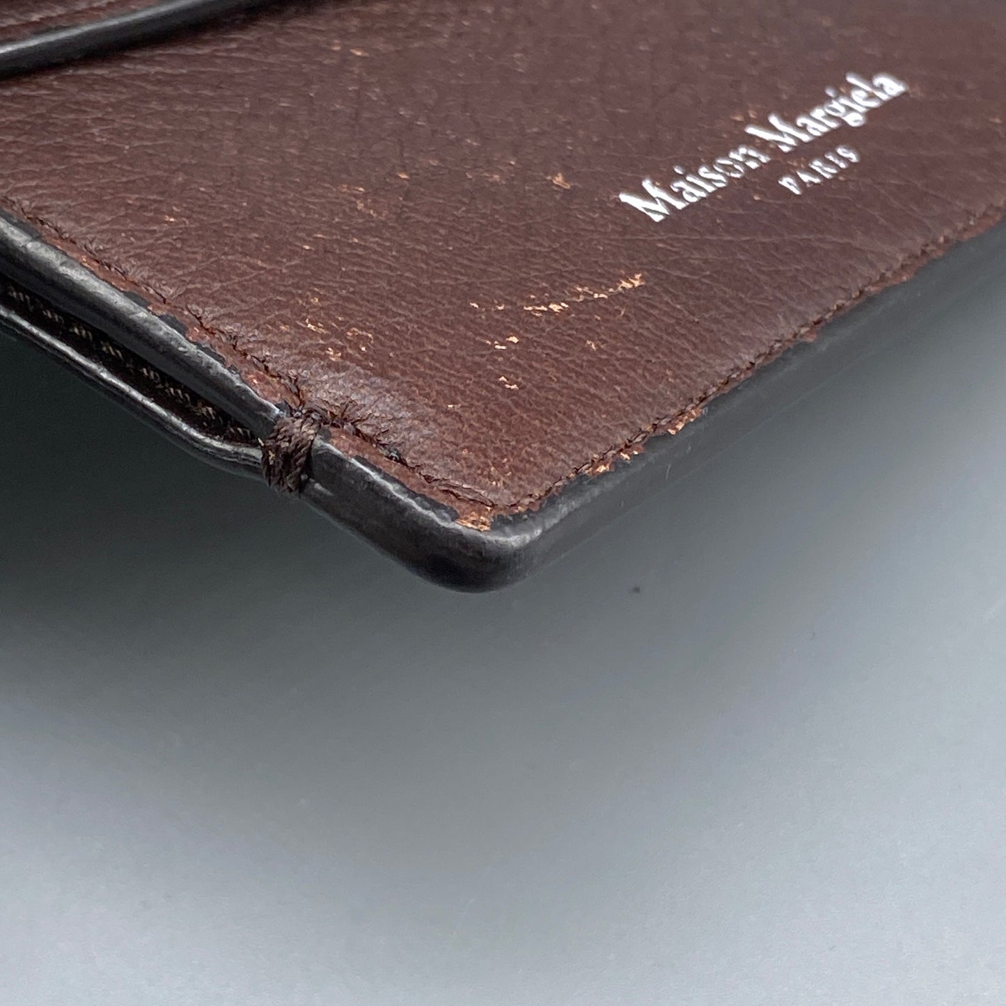 Maison Margiela Four Stitches Deep Brown Pebbled Leather Card Wallet