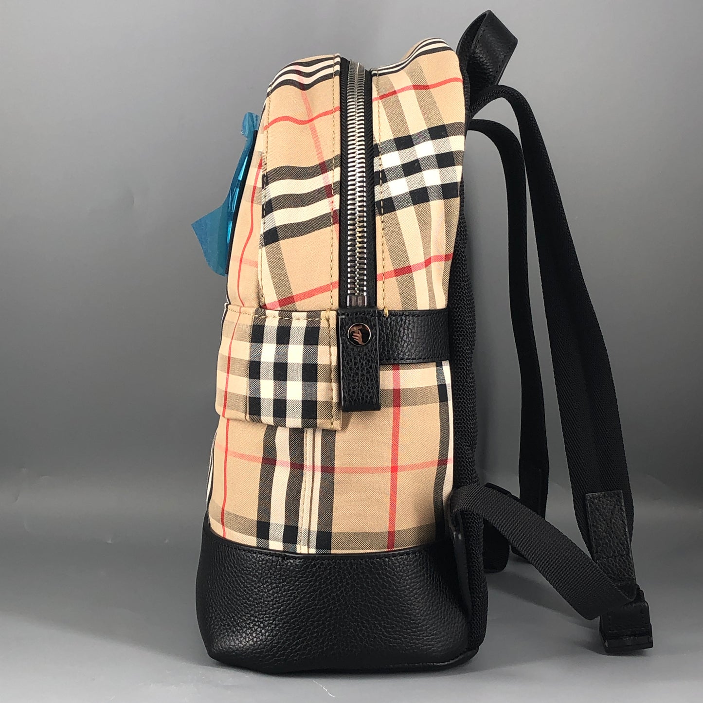Burberry Vintage Check Nylon Leather Trim Backpack Beige