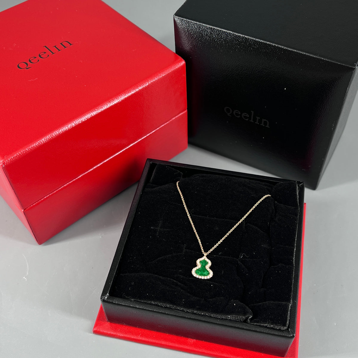 Qeelin Wulu Imperial Green Jade & Diamond 18K Rose Gold Necklace